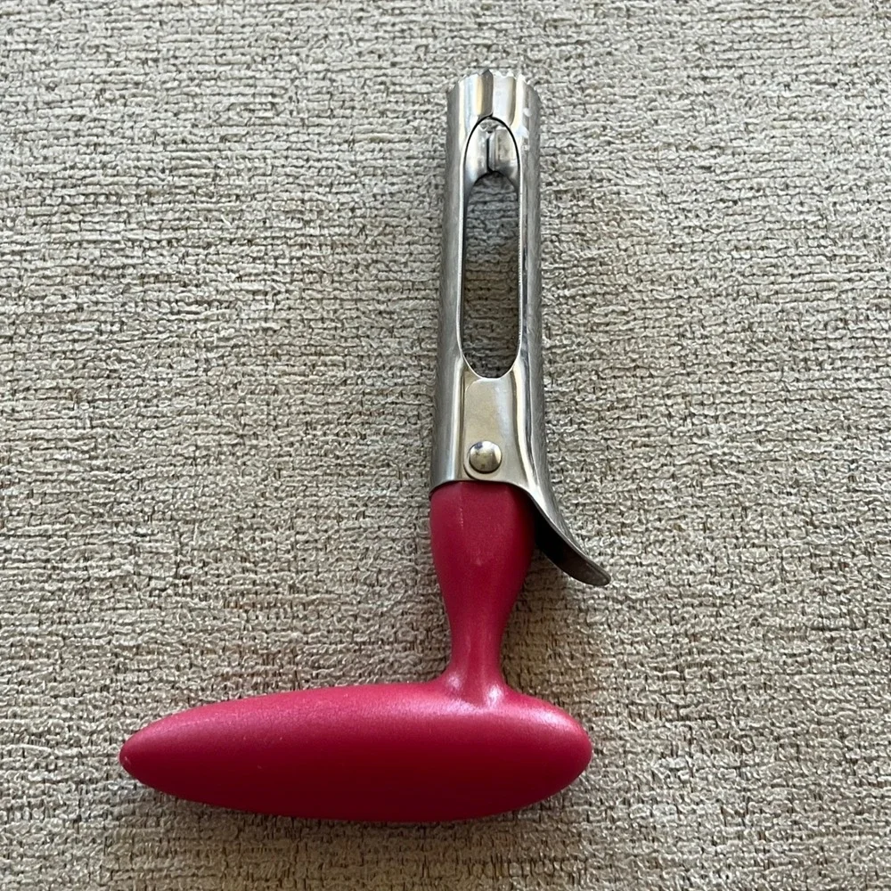 Newness Stainless Steel Apple Corer Red Ergonomic Handle Fruit Core Remover Tool